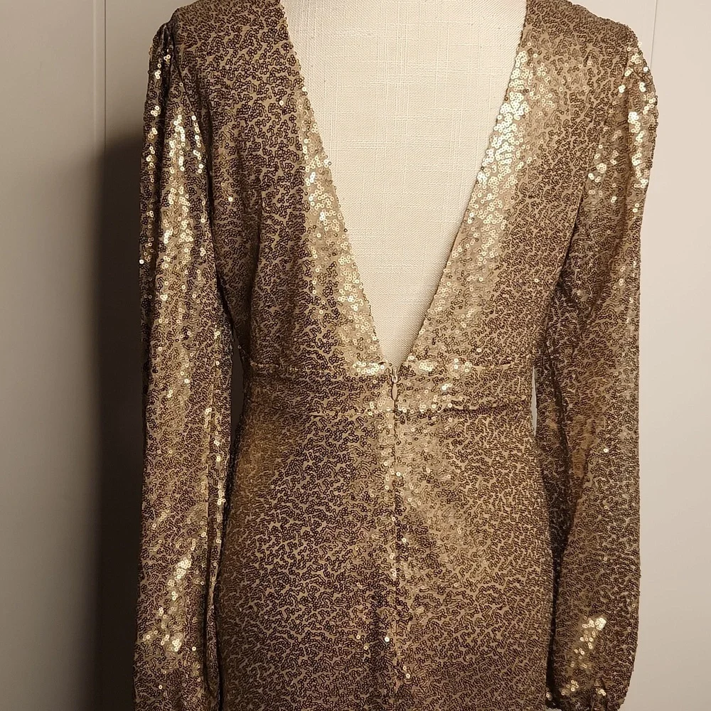 Altar'd State Gold Sequin Long Sleeve Dress - Picture 7 of 12